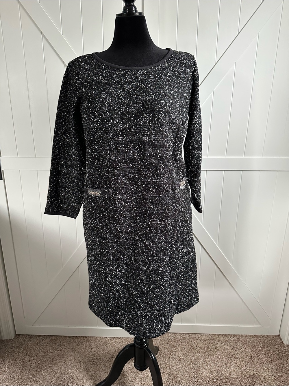 Talbots Plus Petite 14WP Black White Tweed Shift Dress NWT
